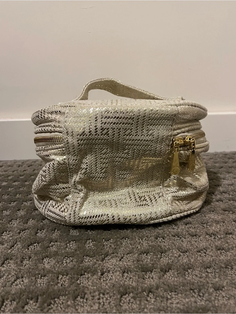 Vince Camuto Metallic Cream Travel Cosmetic Case